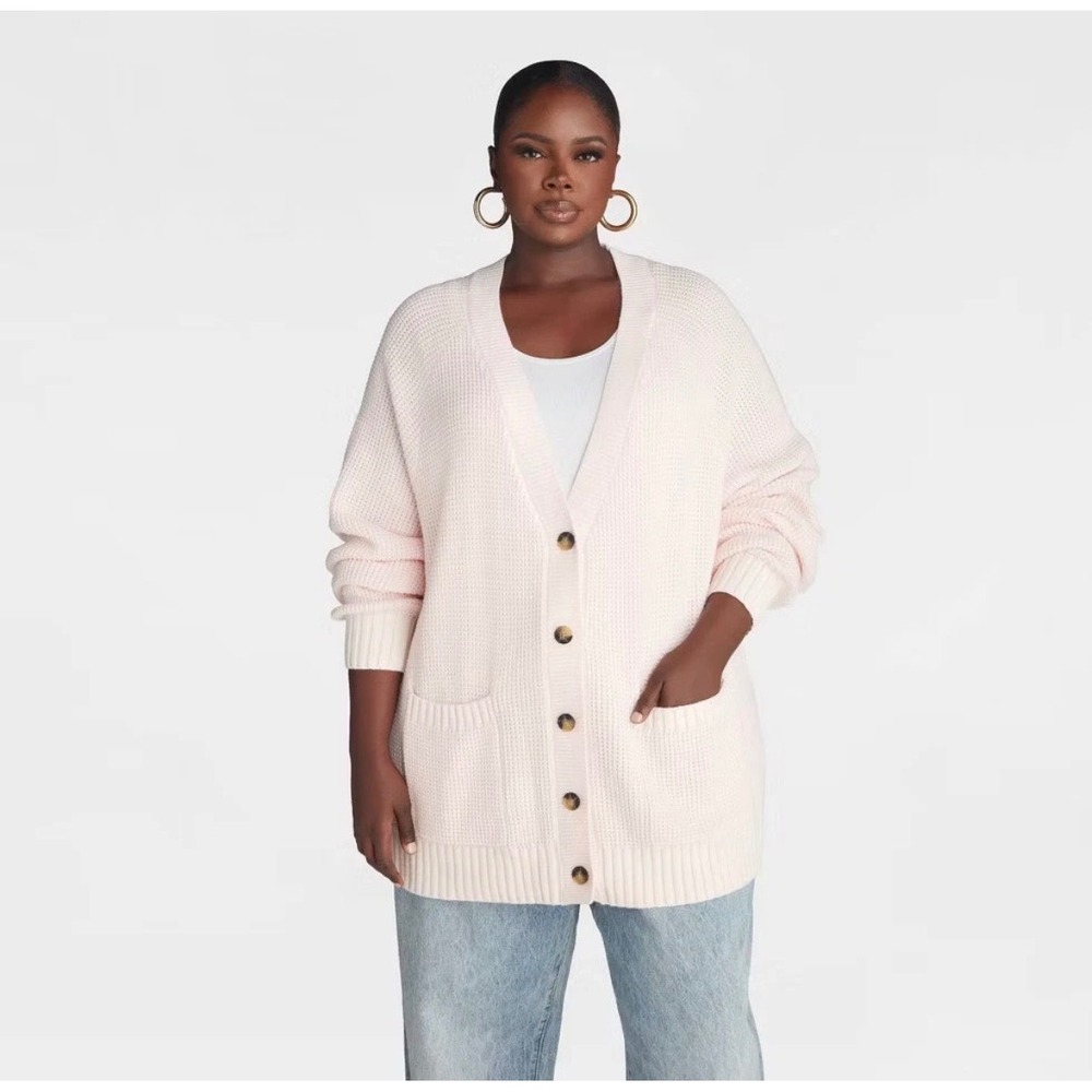 KBB by Kahlana Barfield Brown Waffle Knit Cardigan Pink XXL NWT